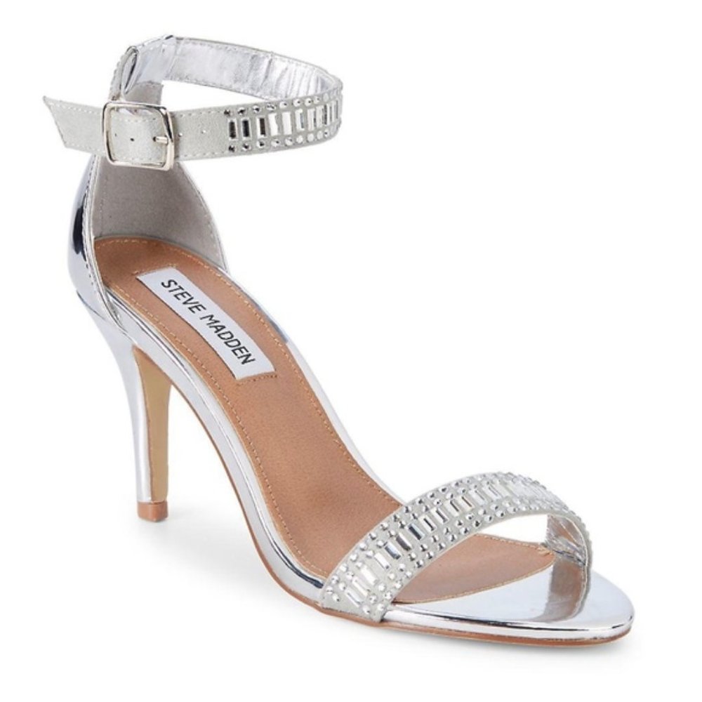 Steve Madden Florela Two Strap Heels Silver Sz 8.5